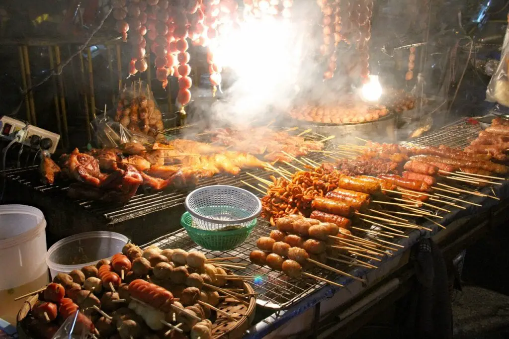 Chiangmai Market, Night, Thailand, Bazaar, Yakitori, Food, Chicken, Grill, Bbq