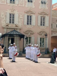 Royal guard march outside the Prince's Palace in Monaco.